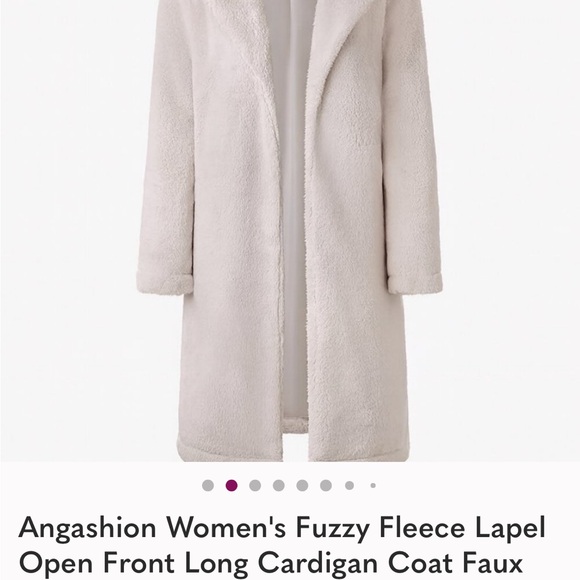 Angashion Women's Cream Fuzzy Teddy Jacket - Picture 2 of 3